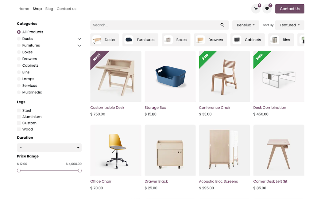 Сітка товарів у Odoo eCommerce